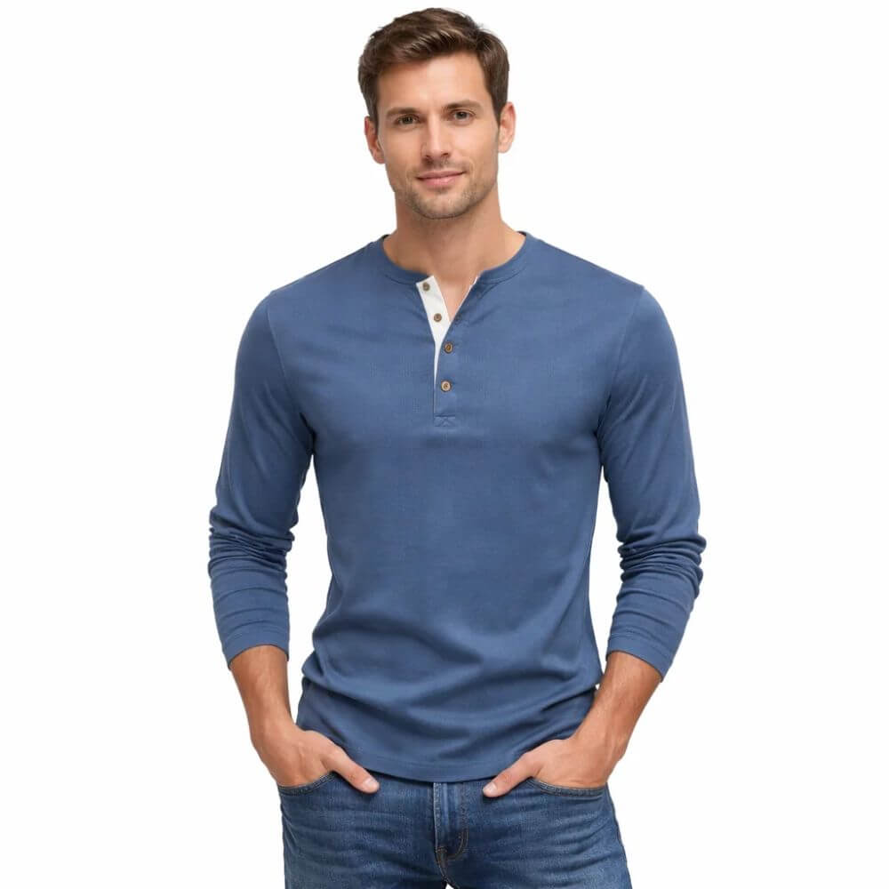 Camiseta Masculina Henley Manga Longa Davos