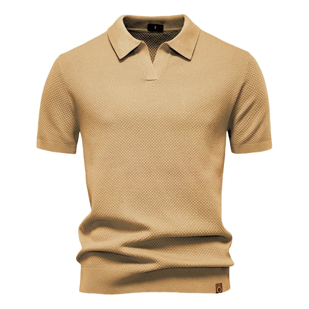 Camisa Polo Masculina com Gola Aberta - Textura Minimalista