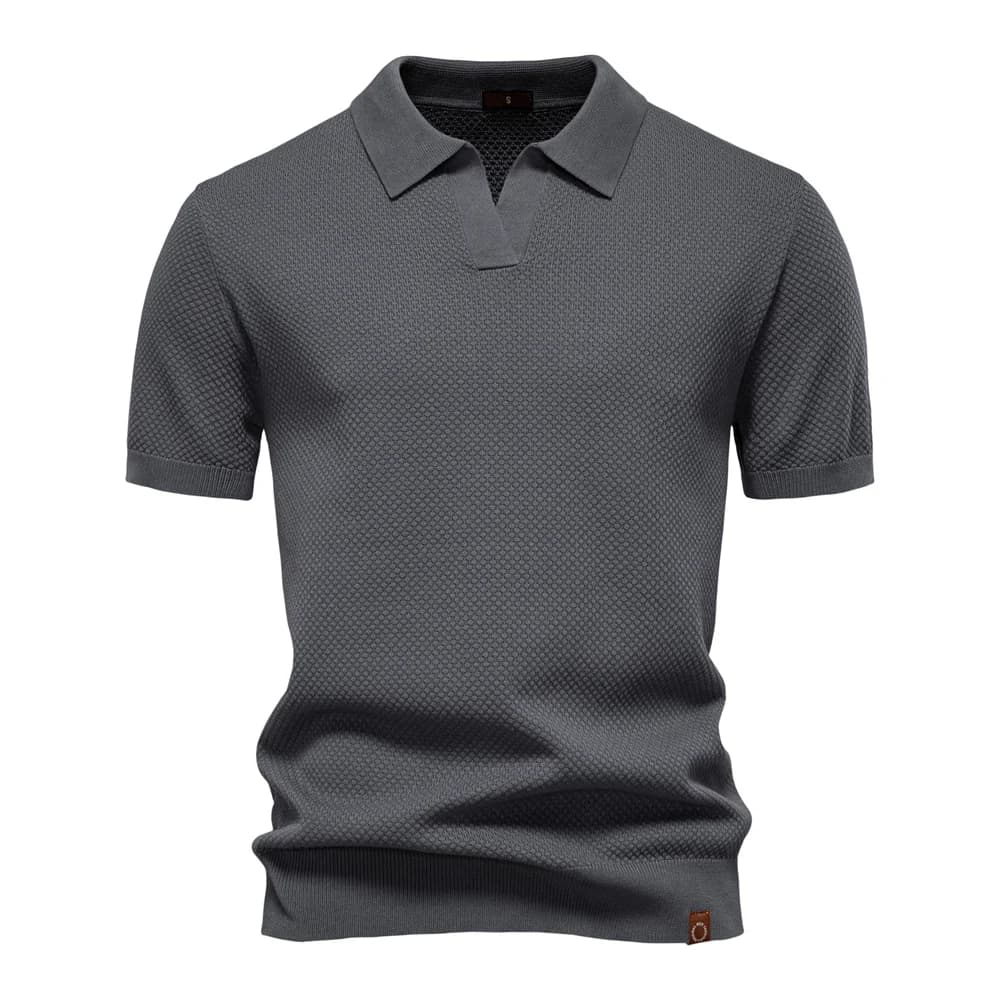 Camisa Polo Masculina com Gola Aberta - Textura Minimalista