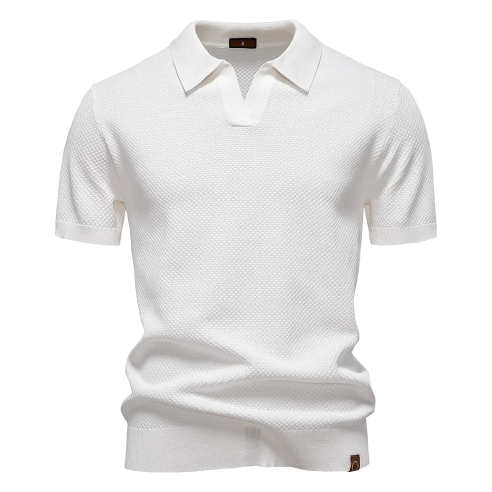 Camisa Polo Masculina com Gola Aberta - Textura Minimalista