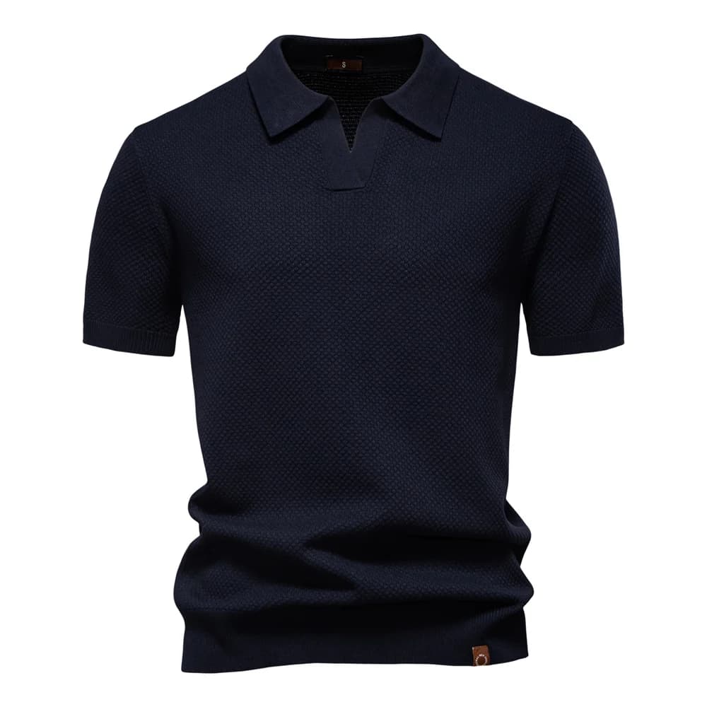 Camisa Polo Masculina com Gola Aberta - Textura Minimalista