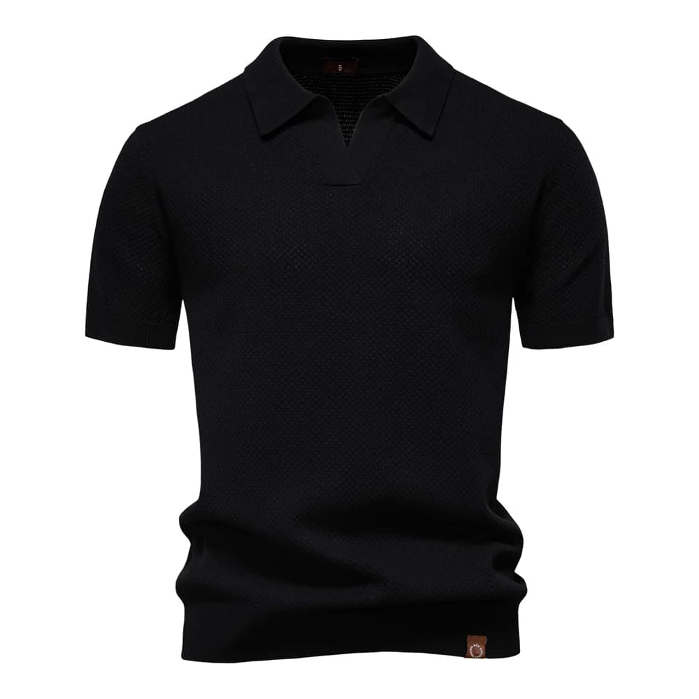 Camisa Polo Masculina com Gola Aberta - Textura Minimalista