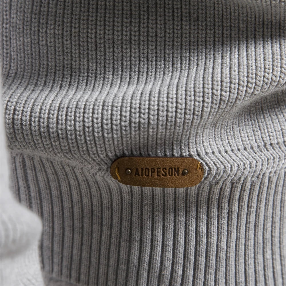 Suéter Masculino Tricotado com Zíper – Gola Alta de Algodão Canelado