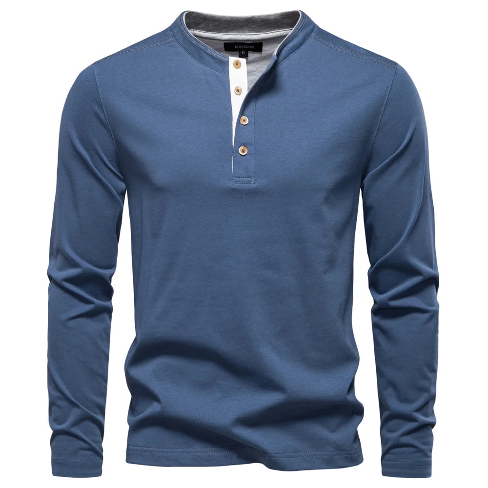 Camiseta Masculina Henley Manga Longa Davos
