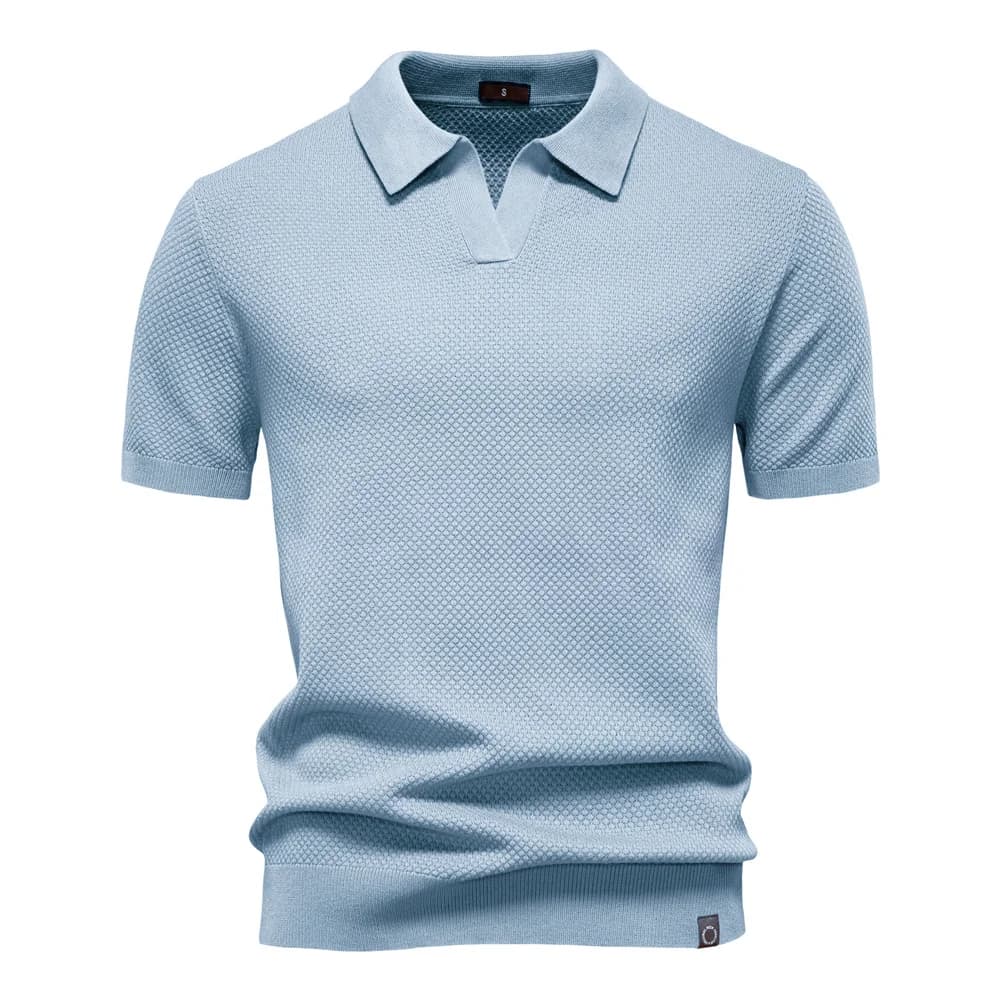 Camisa Polo Masculina com Gola Aberta - Textura Minimalista