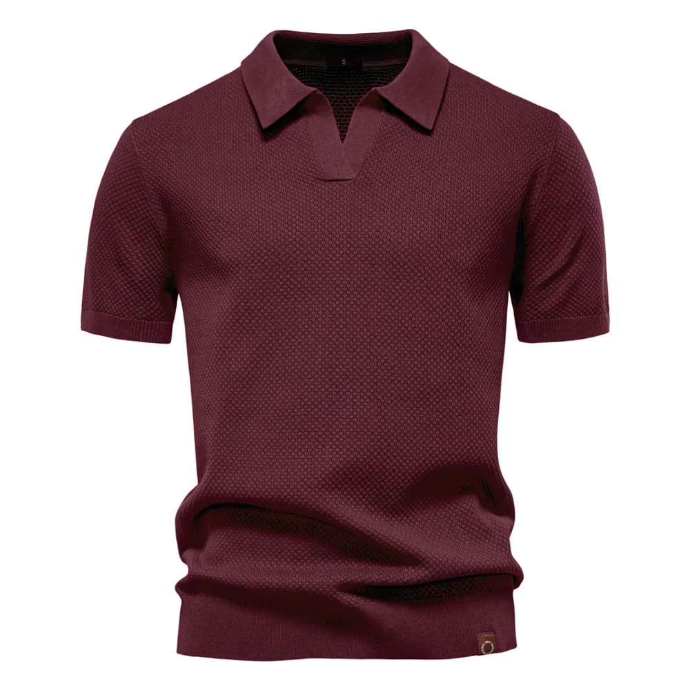 Camisa Polo Masculina com Gola Aberta - Textura Minimalista