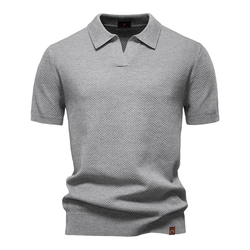 Camisa Polo Masculina com Gola Aberta - Textura Minimalista