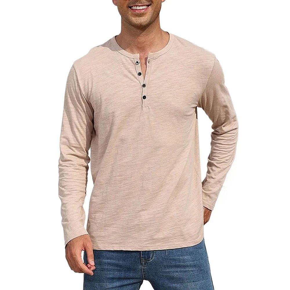 Camiseta Masculina Manga Longa Gola Henley Itajaí