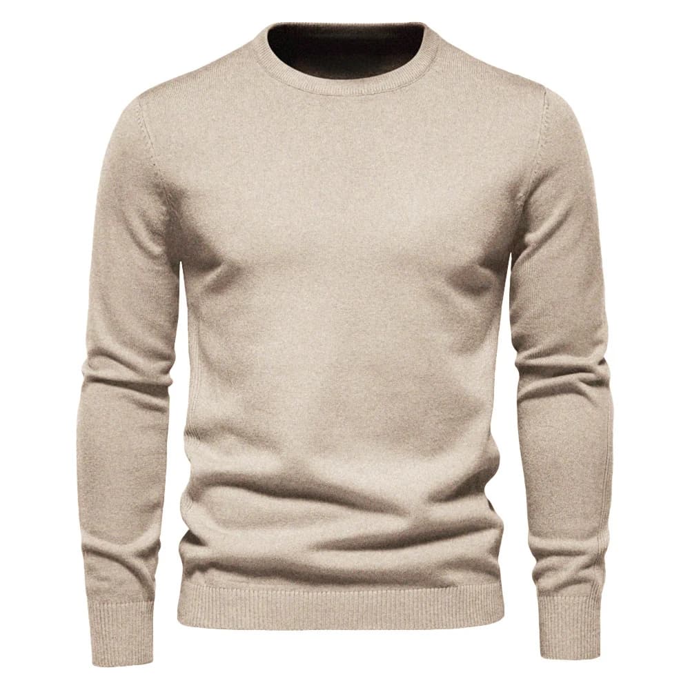 Pulôver masculino cáqui de tricô com gola redonda
