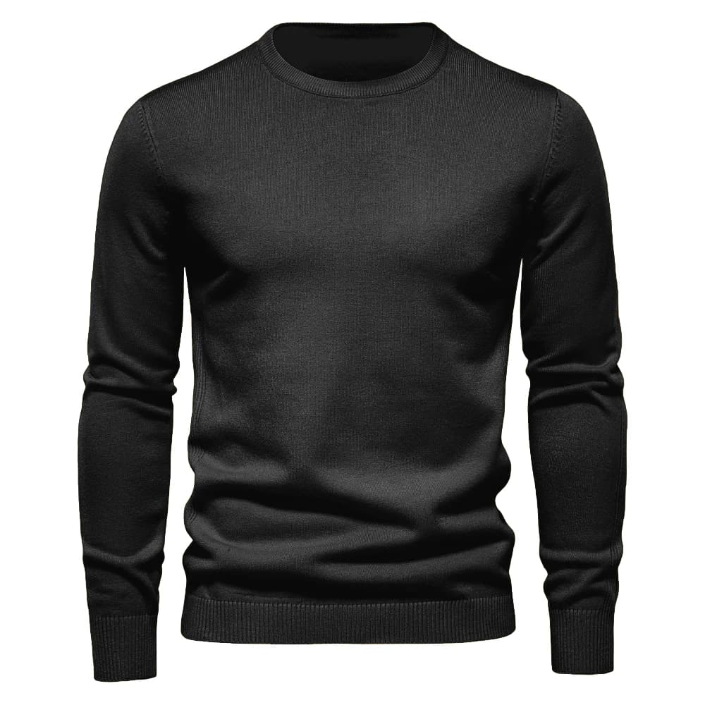 Pulôver masculino preto de tricô com gola redonda