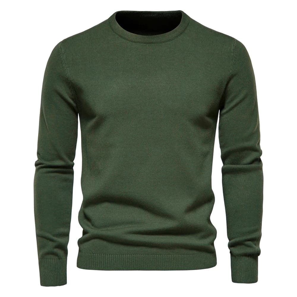 Pulôver masculino verde militar de tricô com gola redonda