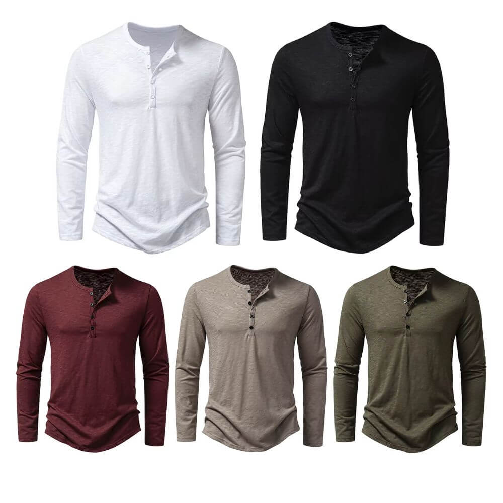 Camiseta Masculina Manga Longa Gola Henley Itajaí