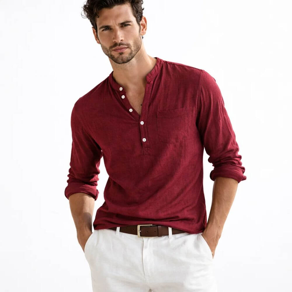 Camisa Masculina em Linho Com Bolso Imbituba