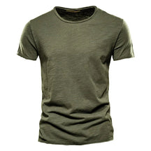 Camiseta masculina manga curta verde militar, gola redonda slim em algodão – estilo casual