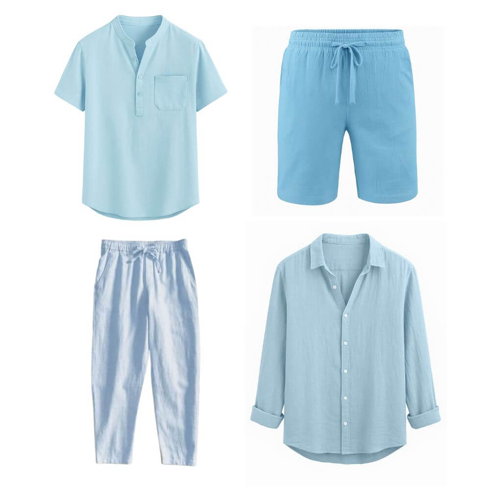 Conjunto em Linho Masculino - Camisa Recife + Camisa Noronha + Calça Casual + Bermuda Bertioga