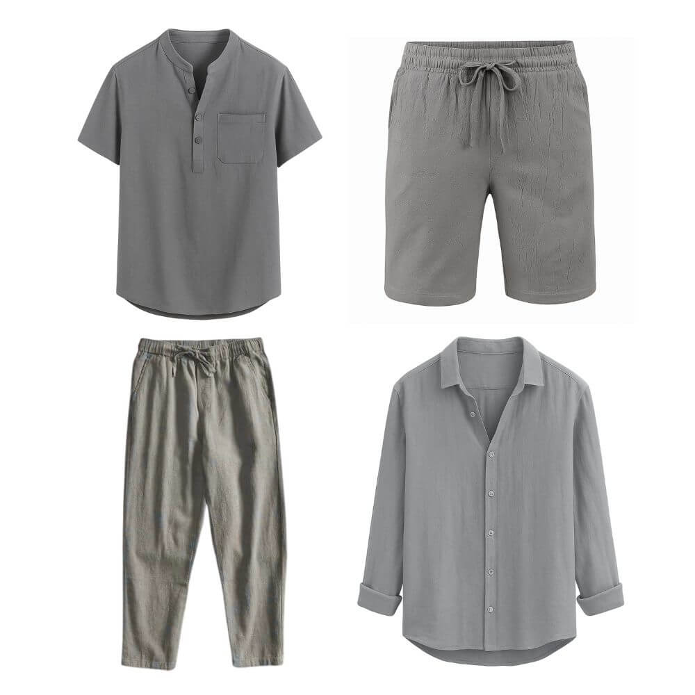 Conjunto em Linho Masculino - Camisa Recife + Camisa Noronha + Calça Casual + Bermuda Bertioga
