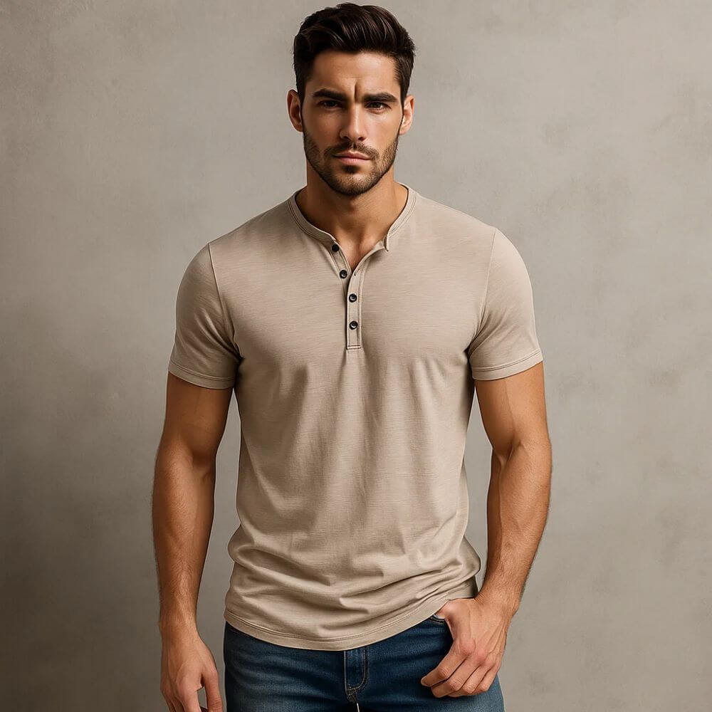 Camiseta Masculina Gola Henley Campeche