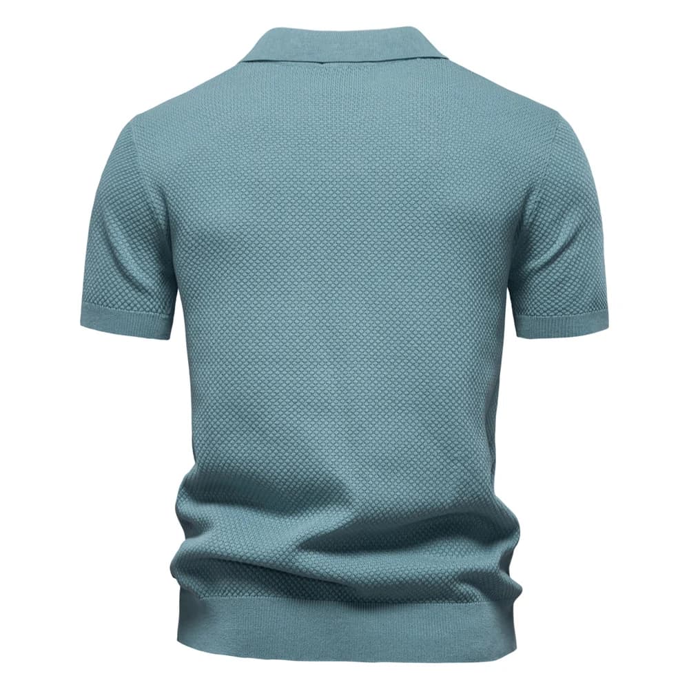 Camisa Polo Masculina com Gola Aberta - Textura Minimalista