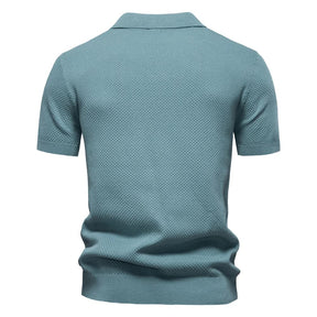 Camisa Polo Masculina com Gola Aberta - Textura Minimalista