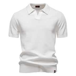 Camisa Polo Masculina com Gola Aberta - Textura Minimalista