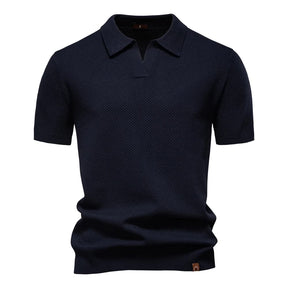 Camisa Polo Masculina com Gola Aberta - Textura Minimalista