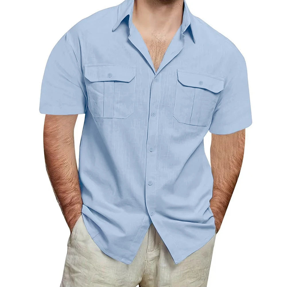 Camisa Masculina Manga Curta em Linho Deauville