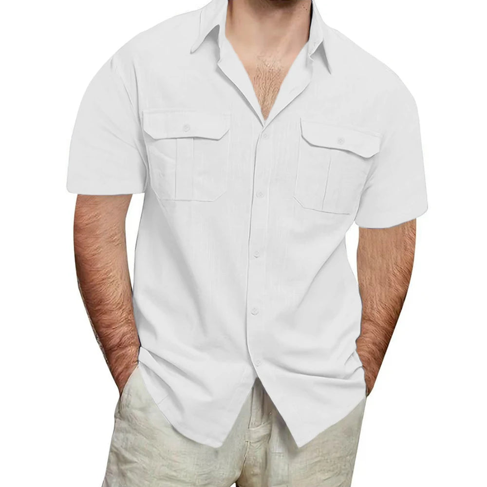 Camisa Masculina Manga Curta em Linho Deauville