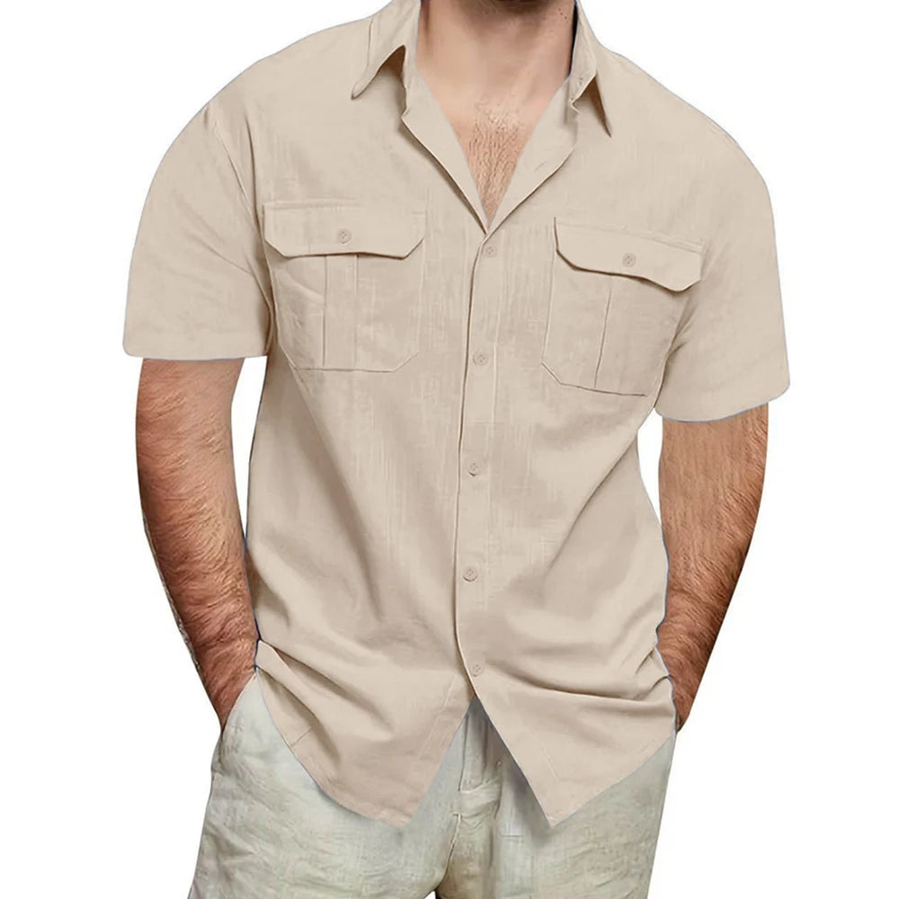 Camisa Masculina Manga Curta em Linho Deauville