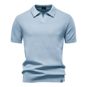 Camisa Polo Masculina com Gola Aberta - Textura Minimalista