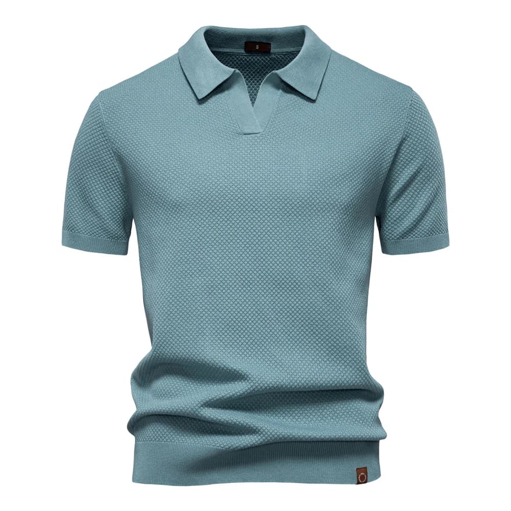 Camisa Polo Masculina com Gola Aberta - Textura Minimalista