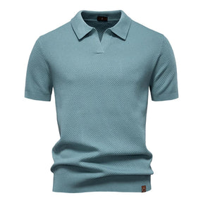 Camisa Polo Masculina com Gola Aberta - Textura Minimalista