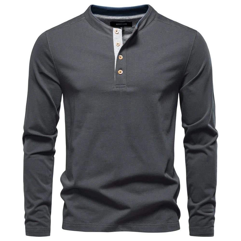 Camiseta Masculina Henley Manga Longa Davos