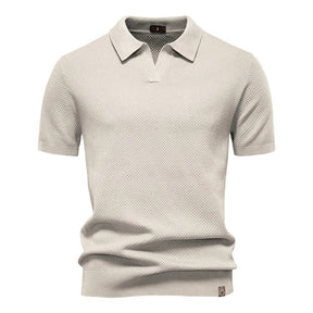 Camisa Polo Masculina com Gola Aberta - Textura Minimalista