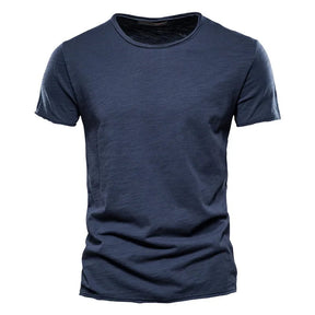 Camiseta masculina manga curta azul marinho, gola redonda slim em algodão – estilo casual