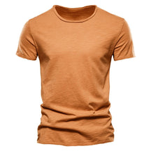 Camiseta masculina manga curta laranja, gola redonda slim em algodão – estilo casual
