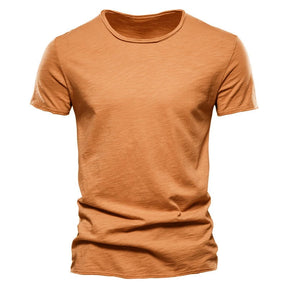 Camiseta masculina manga curta laranja, gola redonda slim em algodão – estilo casual