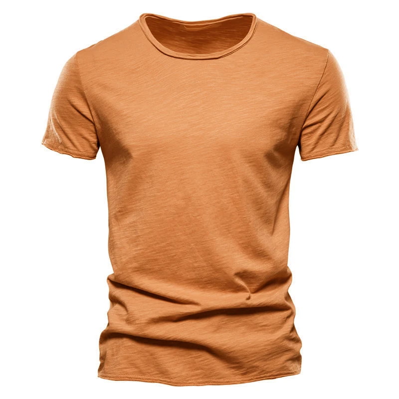 Camiseta masculina manga curta laranja, gola redonda slim em algodão – estilo casual
