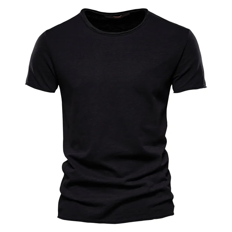 Camiseta masculina manga curta preta, gola redonda slim em algodão – estilo casual