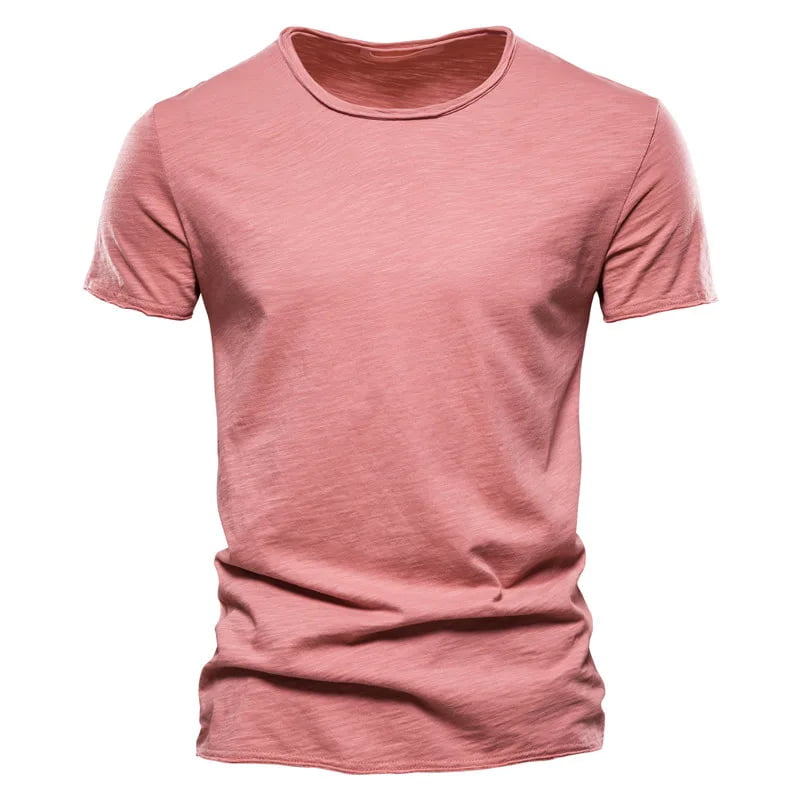 Camiseta masculina vermelha manga curta, gola redonda slim em algodão – estilo casual
