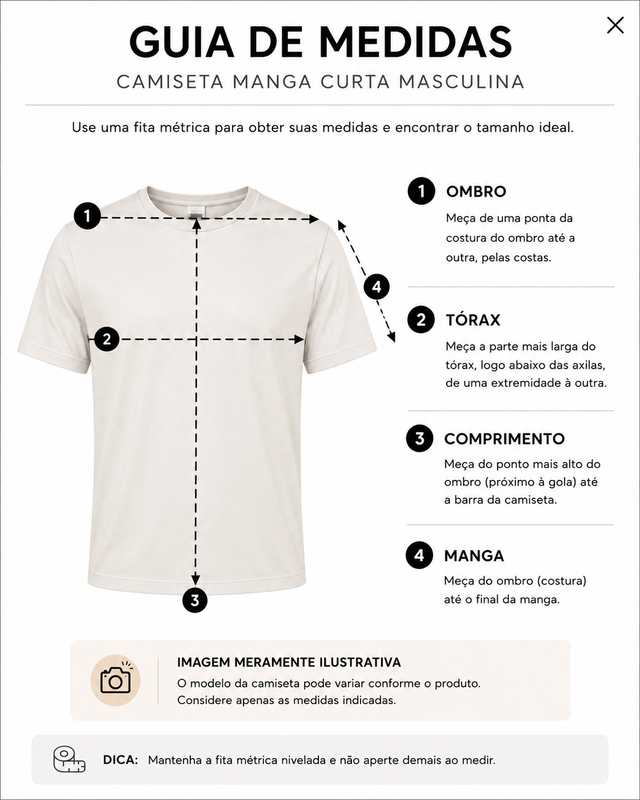Como medir — Camiseta Masculina Gola Henley Campeche