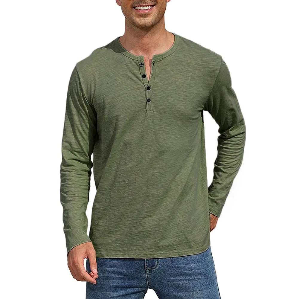 Camiseta Masculina Manga Longa Gola Henley Itajaí