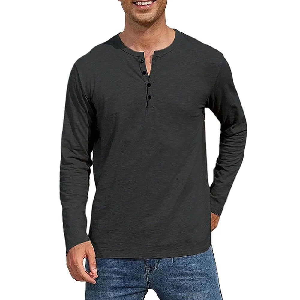 Camiseta Masculina Manga Longa Gola Henley Itajaí