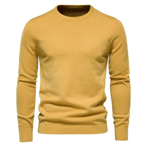 Pulôver masculino amarelo de tricô com gola redonda