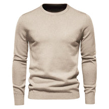 Pulôver masculino cáqui de tricô com gola redonda