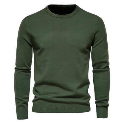 Pulôver masculino verde militar de tricô com gola redonda