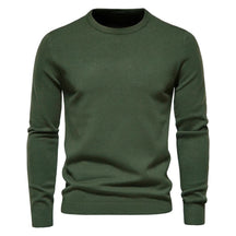 Pulôver masculino verde militar de tricô com gola redonda