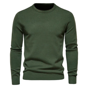 Pulôver masculino verde militar de tricô com gola redonda