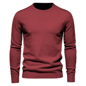 Pulôver masculino vermelho vinho de tricô com gola redonda